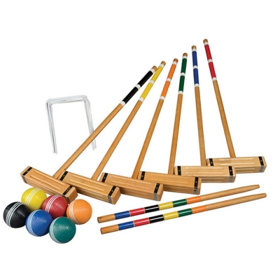 Six-Player Deluxe Croquet Set Lawn Game with Wooden Mallets and Carrying Bag