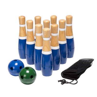 Wooden Lawn Bowling Play Game Set Skittle Ball