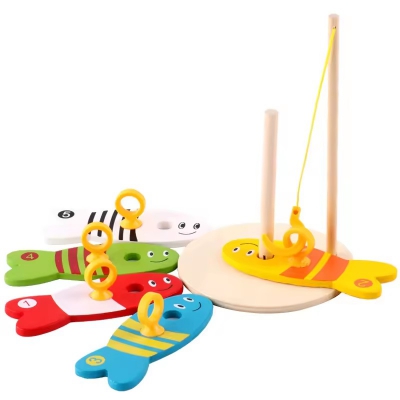 Wooden digital fishing set column game